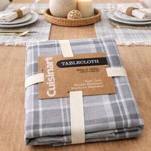 Cuisinart Grey & White Plaid Tablecloth Farmhouse Neutral